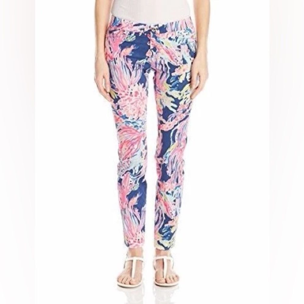 Lilly Pulitzer Kelly Skinny Ankle Pants Women's Size 8 Indigo Sunken Treasure